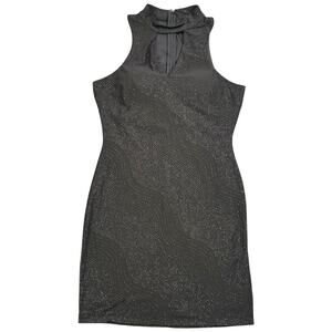 NWT Speechless Black Glitter-Dotted Bodycon Dress Mock Neck Sleeveless Lined 9